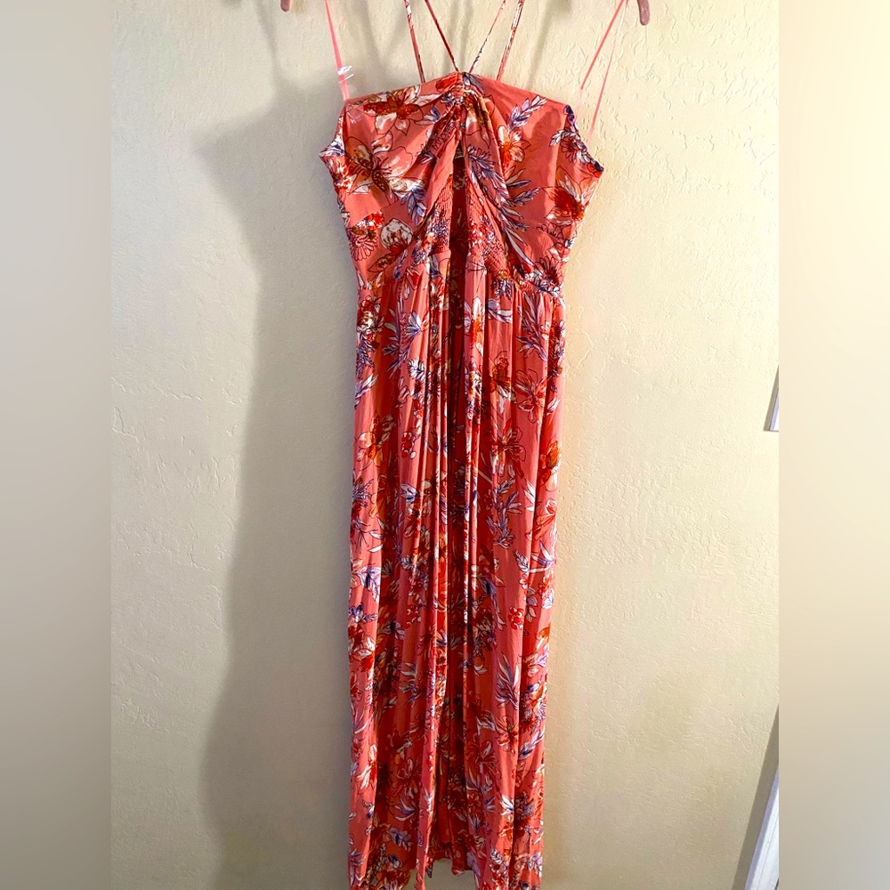 Free People maxi dress, size m/l, pink floral pattern, soft/ stretchy material